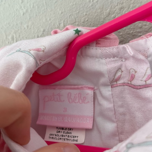 Petit Bébé Light Pink Linen/Cotton Ruffle Collar Bird Dress Size 3 - Picture 3 of 8